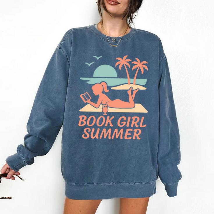 Book Girl Summer Book Reading Retro Sunset Comfort Colors Sweatshirt
