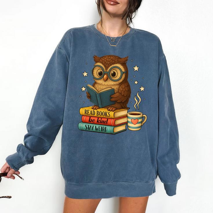 Book Lover Owl Reading Bookish Library Read Books Be Kind Comfort Colors Sweatshirt