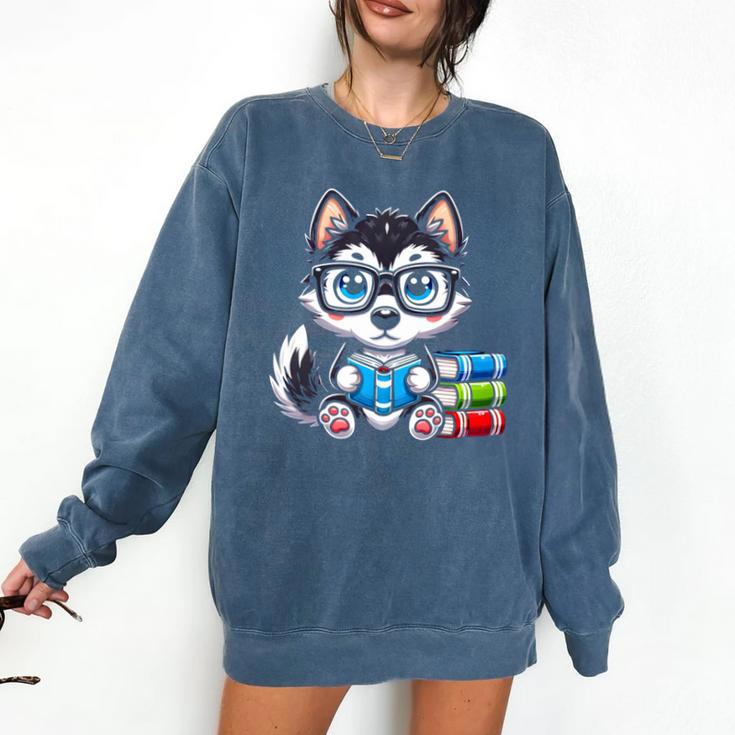 Book Lover Reading Husky Dog Comfort Colors Sweatshirt