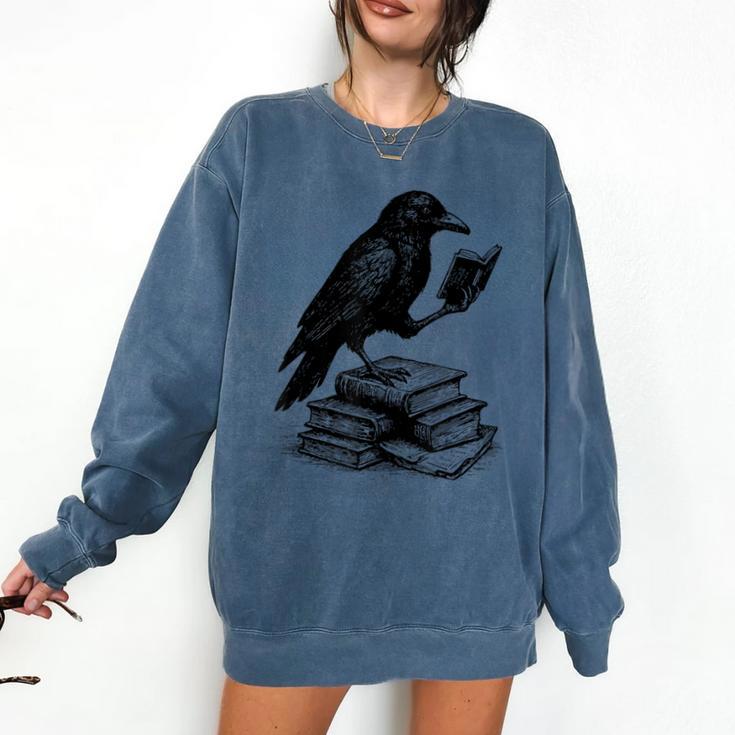 Book Raven Vintage Dark Academia Literature Reading Comfort Colors Sweatshirt