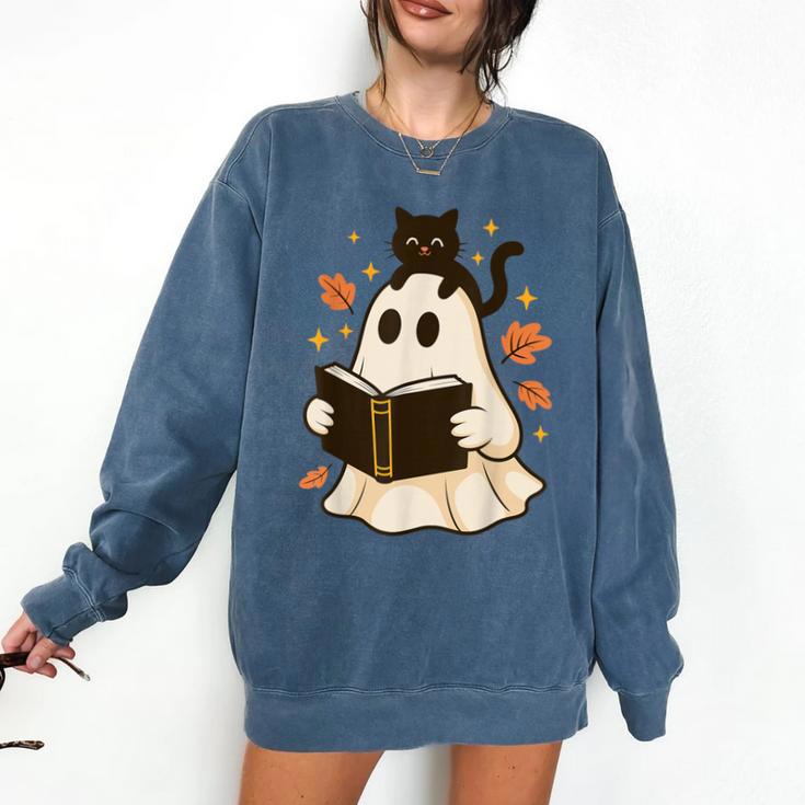 Books Ghost Reading Book Halloween Library Cat Fall Comfort Colors Sweatshirt