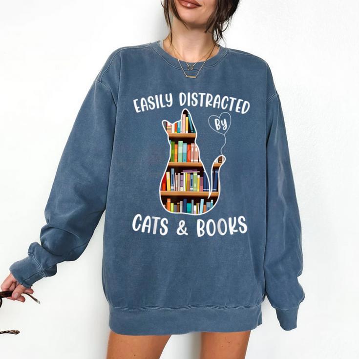 Cat Lover Tee Women Book Lover Reading Librarian Read Comfort Colors Sweatshirt