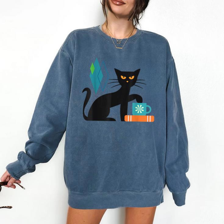 Cat Midcentury With Book And Coffee Atomic Age Mid Century Comfort Colors Sweatshirt