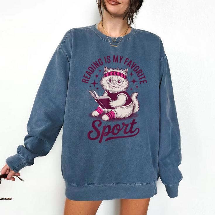 Cat Reading Is My Favorite Sport Retro Book Lover Comfort Colors Sweatshirt