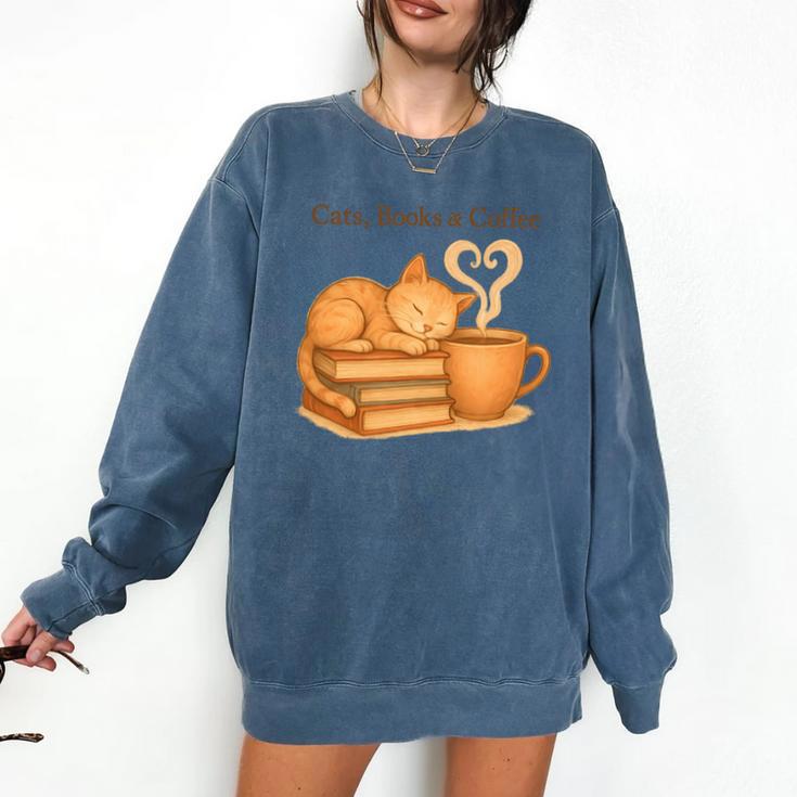 Cats Books And Coffee Heart Cozy Cat Lover Bookworm Readers Comfort Colors Sweatshirt