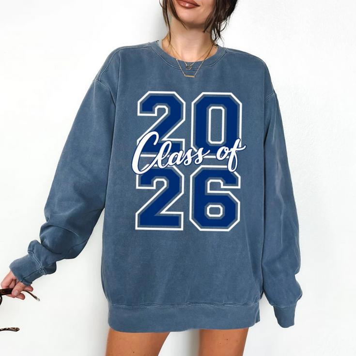 Class Of 2026 Graduation Varsity Navy Blue Letters Premium Tri-Blend Comfort Colors Sweatshirt