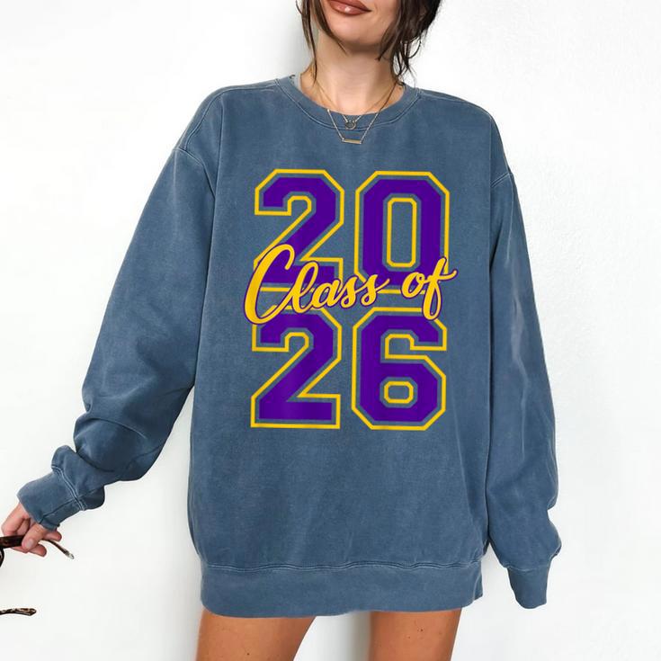 Class Of 2026 Graduation Varsity Purple Yellow On The Back Comfort Colors Sweatshirt