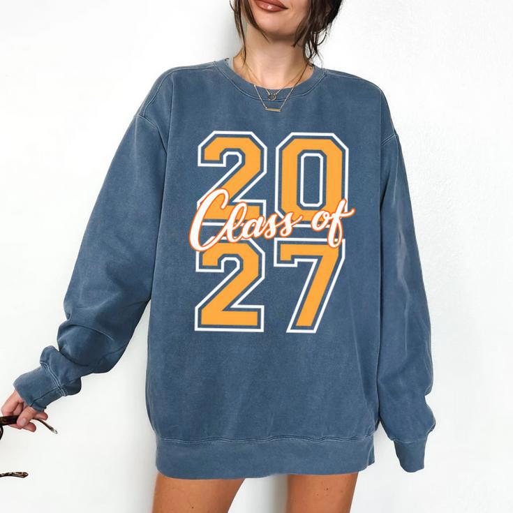 Class Of 2027 Graduation Varsity Orange On The Back Premium Tri-Blend Comfort Colors Sweatshirt
