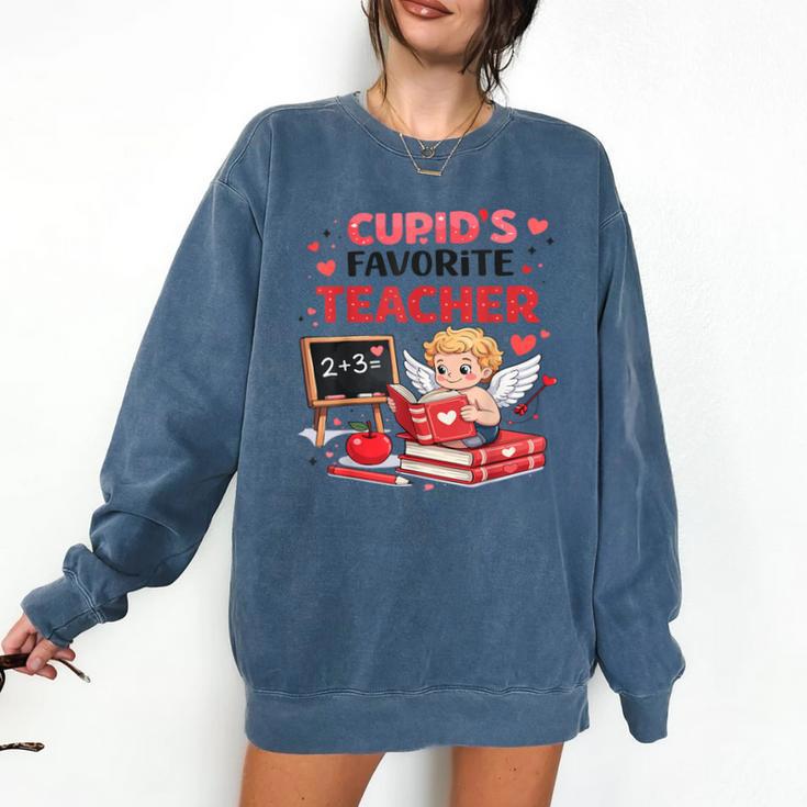 Cupid's Favorite Math Teacher Valentine Reading Book Women Comfort Colors Sweatshirt