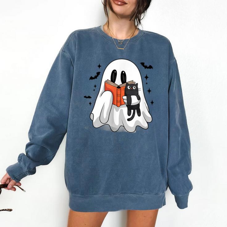 Cute Halloween Ghost Reading Book Comfort Colors Sweatshirt