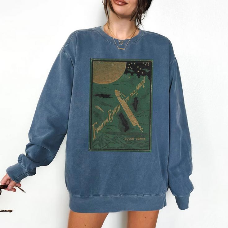 From The Earth To The Moon Book Cover 1874 Premium Comfort Colors Sweatshirt
