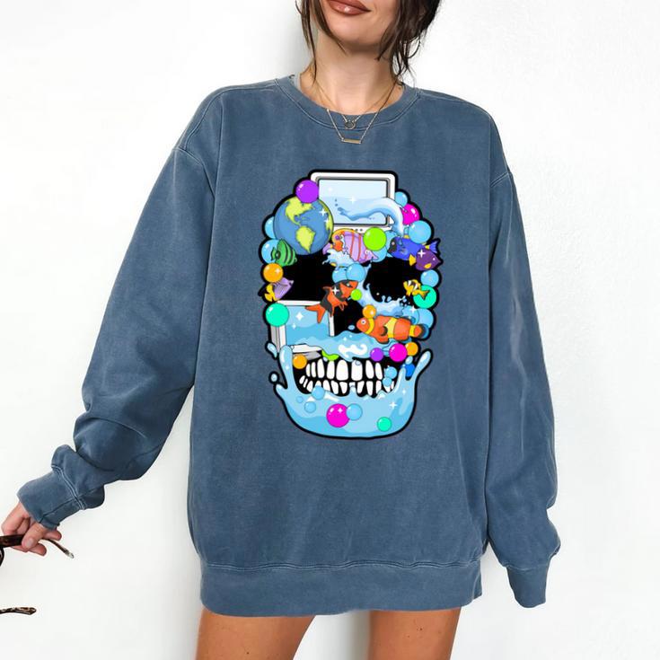 Frutiger Aero Aesthetic Tech Skull Computer Fishes Comfort Colors Sweatshirt