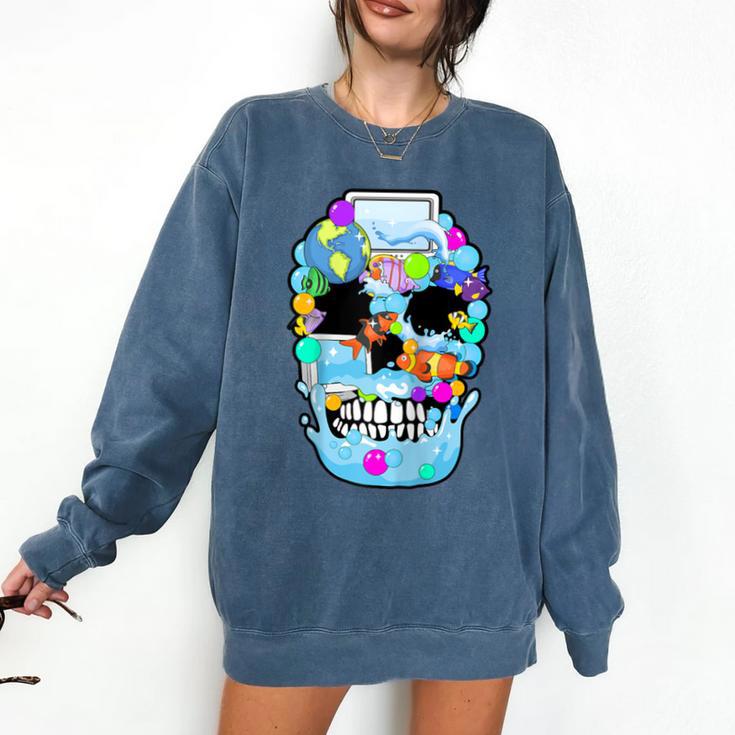 Frutiger Aero Aesthetic Tech Skull Computer Fishes Raglan Baseball Tee Comfort Colors Sweatshirt