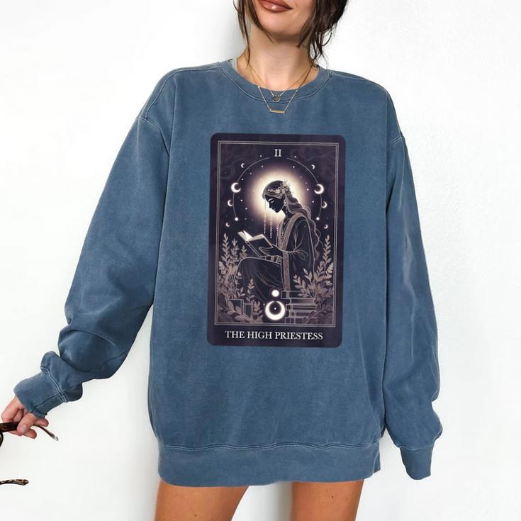 High Priestess Tarot Art Celestial Mystic Book Lover Comfort Colors Sweatshirt