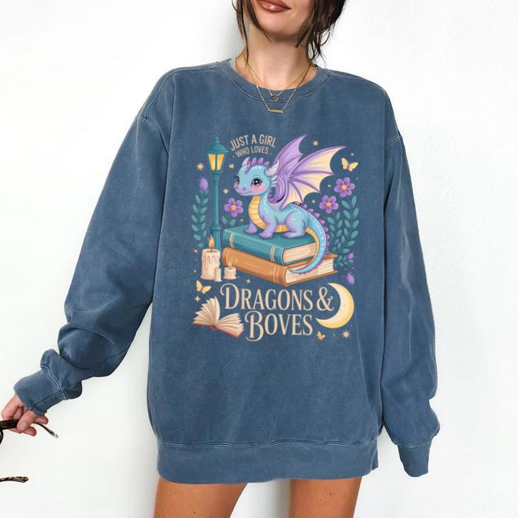 Just a Girl Who Loves Dragons & Books Reader Fantasy Fun Premium Tri-Blend Comfort Colors Sweatshirt