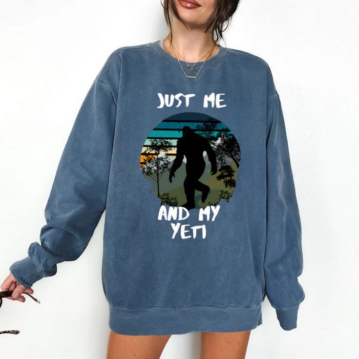 Just Me And My Yeti Retro Sunset Mountain Hiking Introvert Comfort Colors Sweatshirt