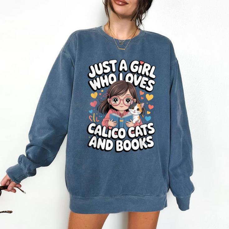 Kawaii Cat And Books Just A Girl Who Loves Both Comfort Colors Sweatshirt