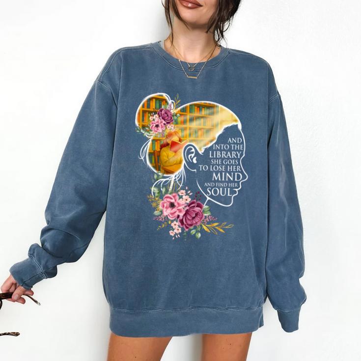 And Into The Library She Goes Book Lover Reading Bookworm Comfort Colors Sweatshirt