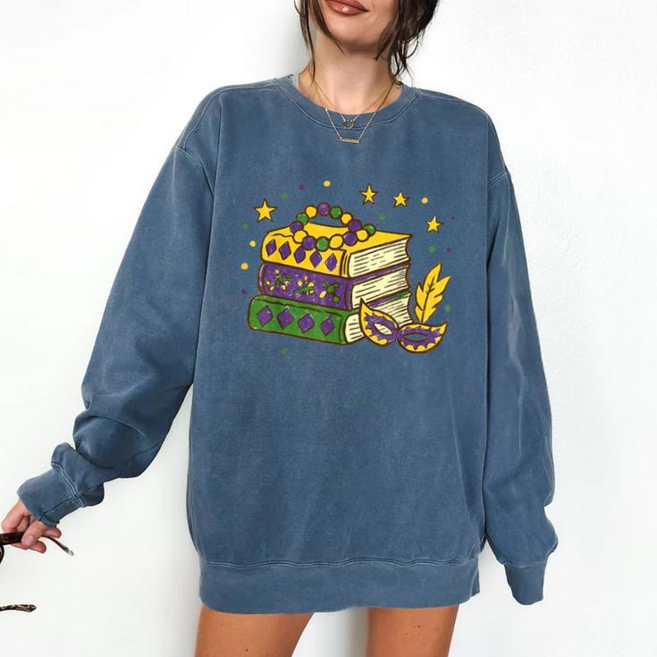 Mardi Gras Book Lover Reading Reader Men Women Kids Comfort Colors Sweatshirt