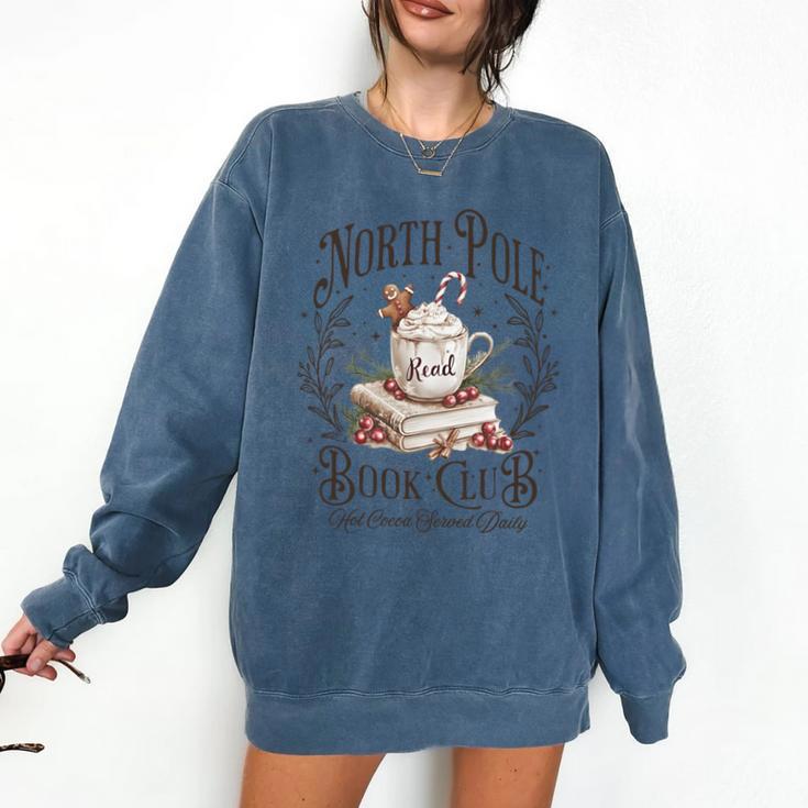 North Pole Book Club Christmas Xmas Hot Cocoa Bookish Comfort Colors Sweatshirt
