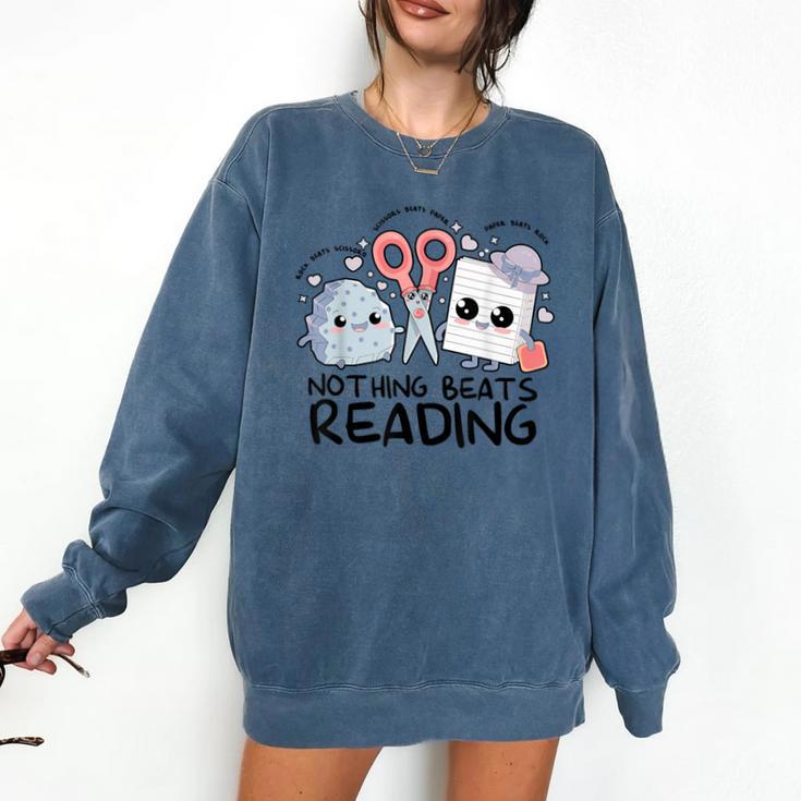 Nothing Beats Reading Rock Paper Scissors Book Lover Teacher Comfort Colors Sweatshirt