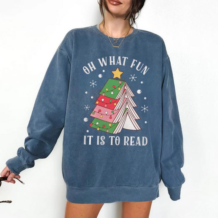 Oh What Fun It Is To Read Book Christmas Tree Premium Tri-Blend Comfort Colors Sweatshirt