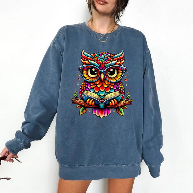 Owl With Glasses And Book Reading Comfort Colors Sweatshirt