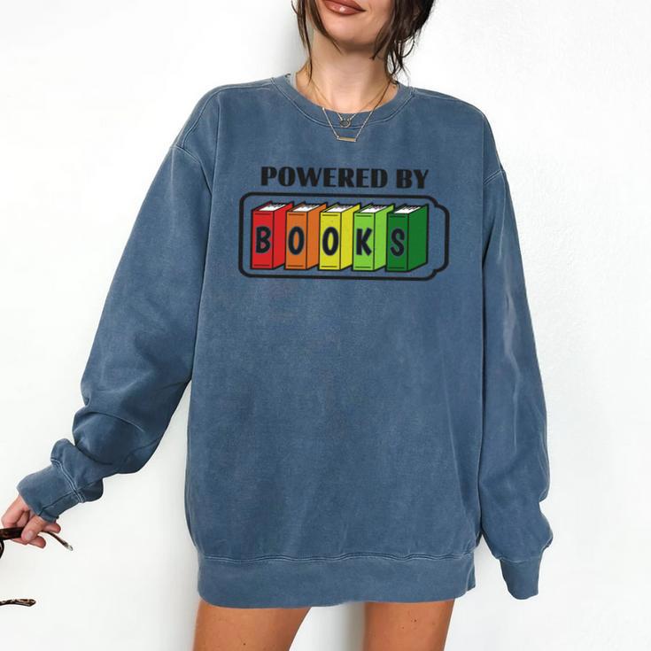 Powered By Books  Bookworm Librarian Reading Comfort Colors Sweatshirt