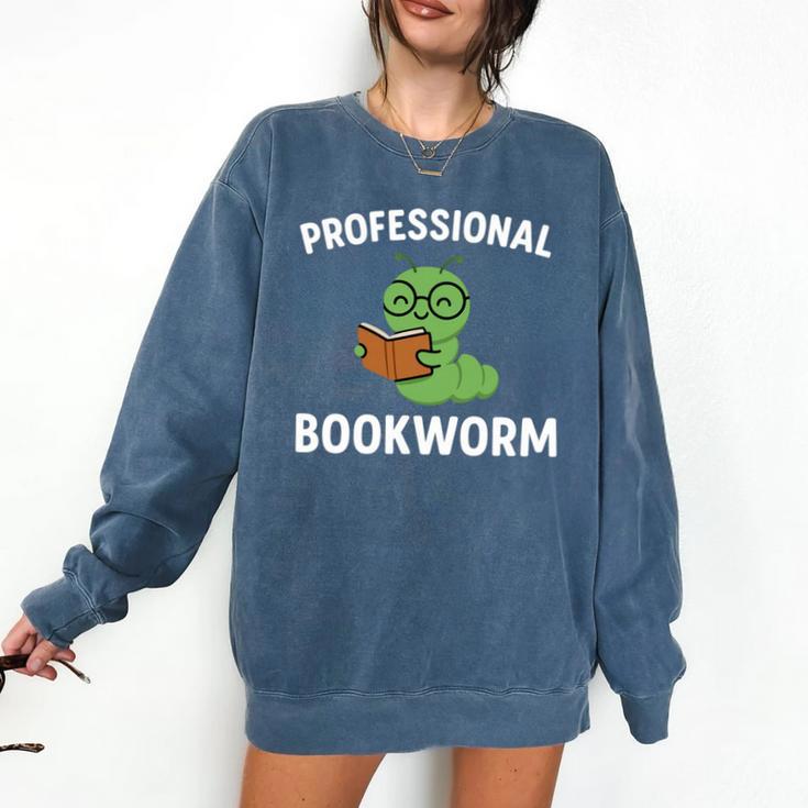 Professional Bookworm Reading Lover Cute Worm Glasses Book Comfort Colors Sweatshirt