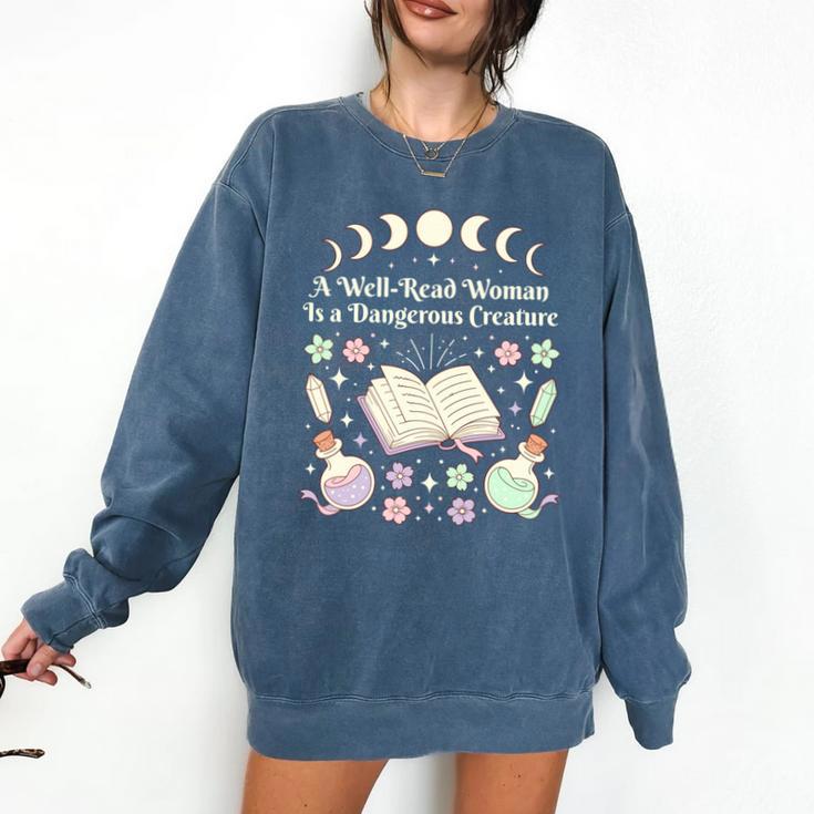 Well Read Woman Literature Quote Celestial Book Floral Comfort Colors Sweatshirt