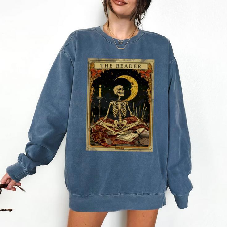 The Reader Tarot Card Book Lover Skeleton Art Goth Style Comfort Colors Sweatshirt