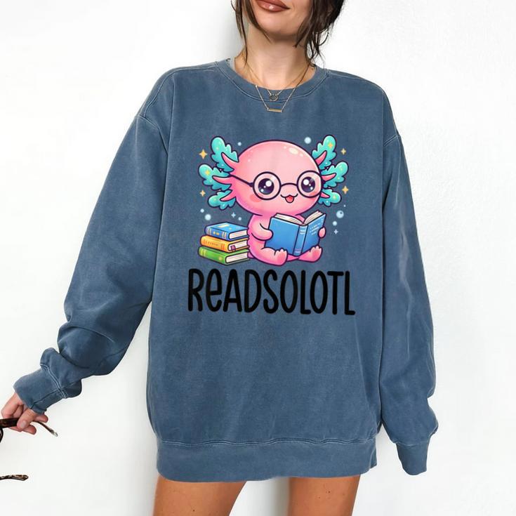 Readsolotl Cute Axolotl Reading Book Kawaii Pink Aesthetic Comfort Colors Sweatshirt