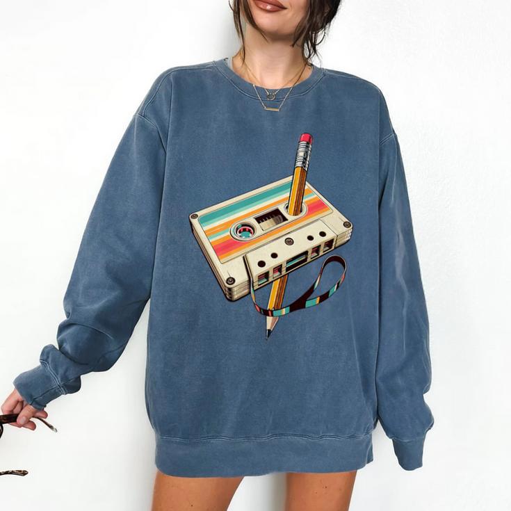 Retro Cassette Tape & Pencil Rewind Nostalgia Party 80s 90s Premium Comfort Colors Sweatshirt