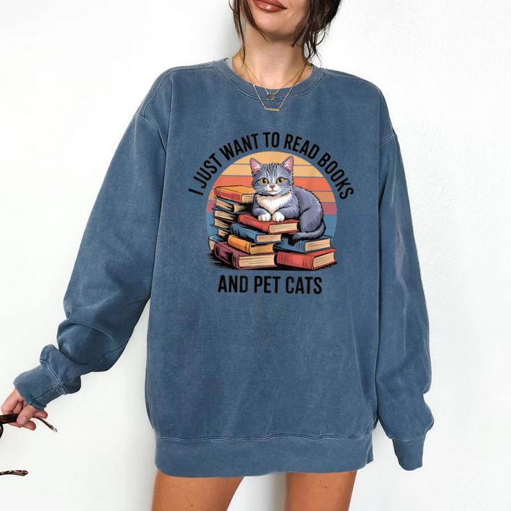 Retro I Just Want To Read Books And Pet Cats Cat Comfort Colors Sweatshirt