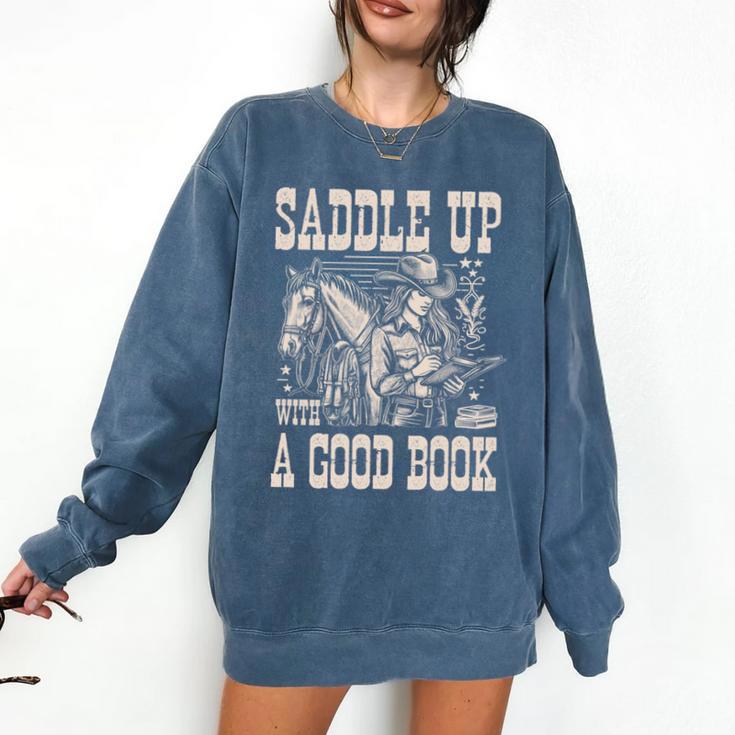 Saddle Up With a Good Book Cowgirl Western Women Vintage Comfort Colors Sweatshirt