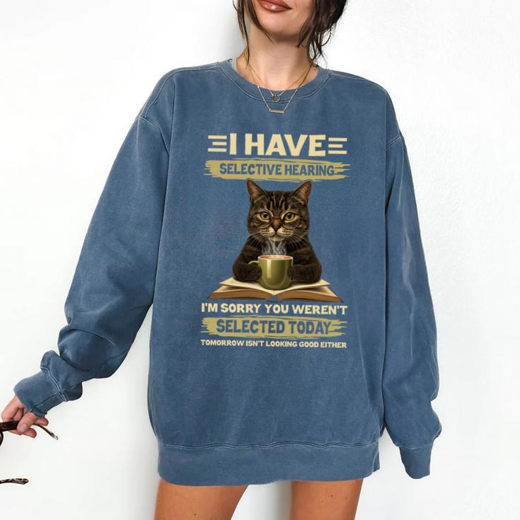 i Have Selective Hearing Cat Coffee Books Retro Comfort Colors Sweatshirt