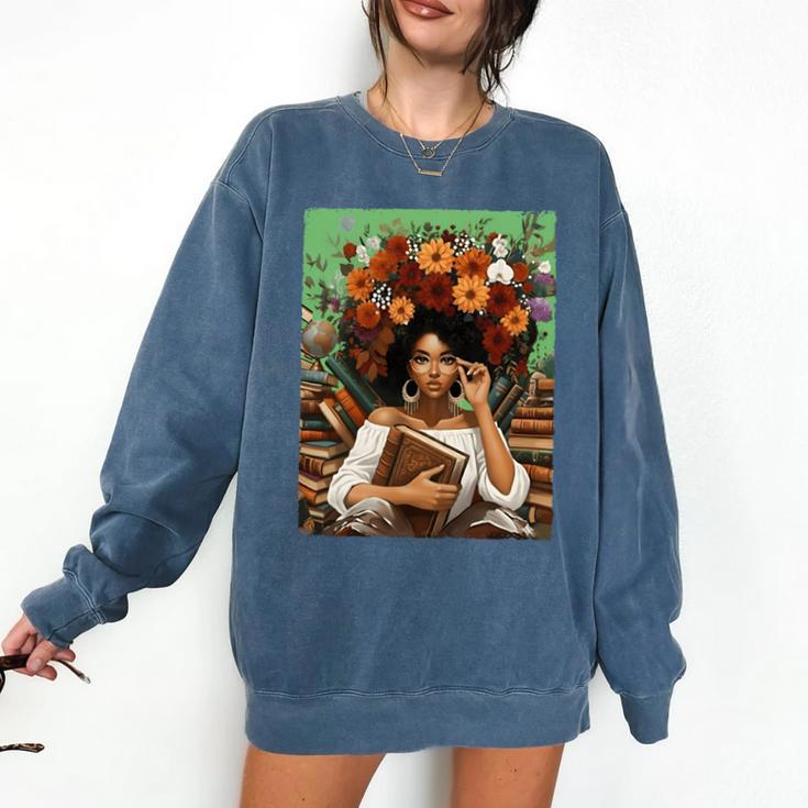 History Month Black Afro Girl Women Book Lovers Floral Comfort Colors Sweatshirt
