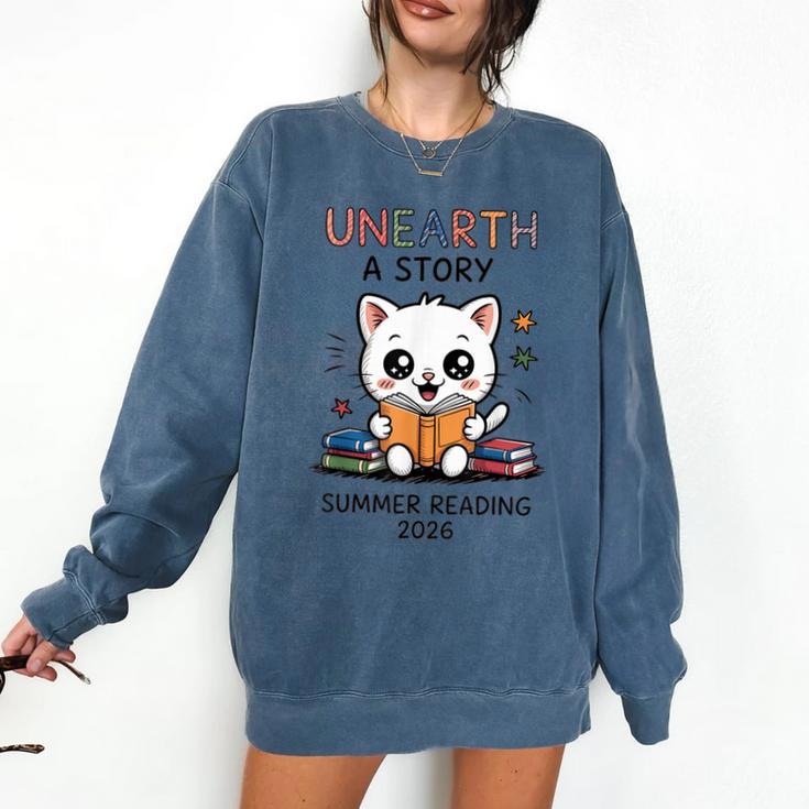 Unearth a Story Cute Kitten Summer Reading 2026 Cat Book Comfort Colors Sweatshirt