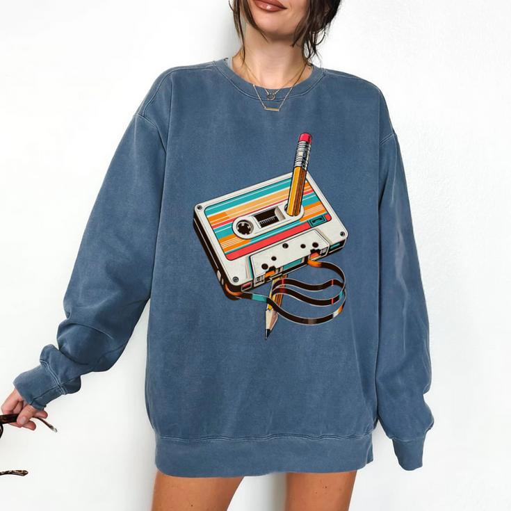 Vintage Cassette Tape And Pencil Nostalgia Party 70s 80s 90s Premium Comfort Colors Sweatshirt