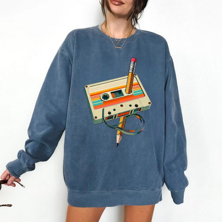 Vintage Pencil Rewind Cassette Tape Nostalgia Party 80s 90s Premium Comfort Colors Sweatshirt