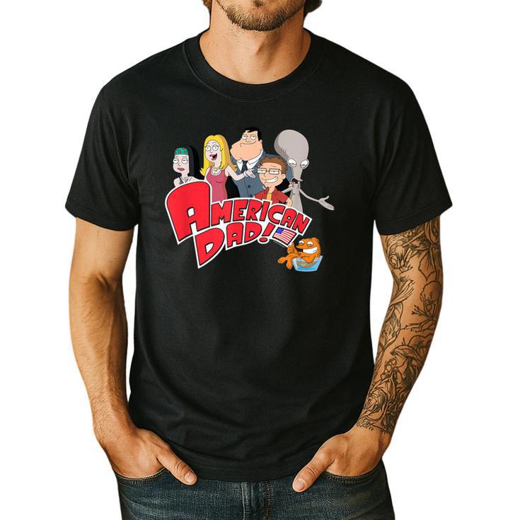 American Dad Show Logo With Family Cartoon Men's Casual T-Shirt