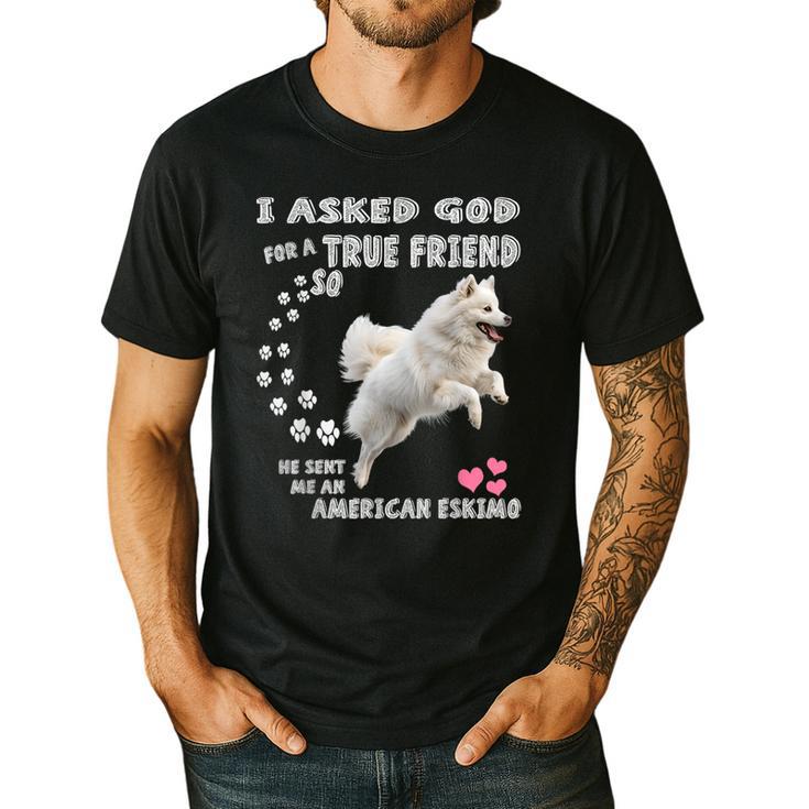 American Eskimo Dog Mom Eskie Dad Art Eskie Lover Quote Men's Casual T-Shirt