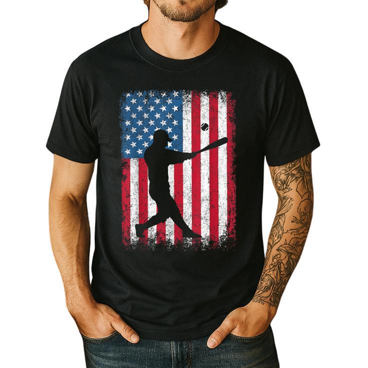 American Flag Vintage Baseball Flag Dad Mom Tee T-Shirt Men's Casual T-Shirt