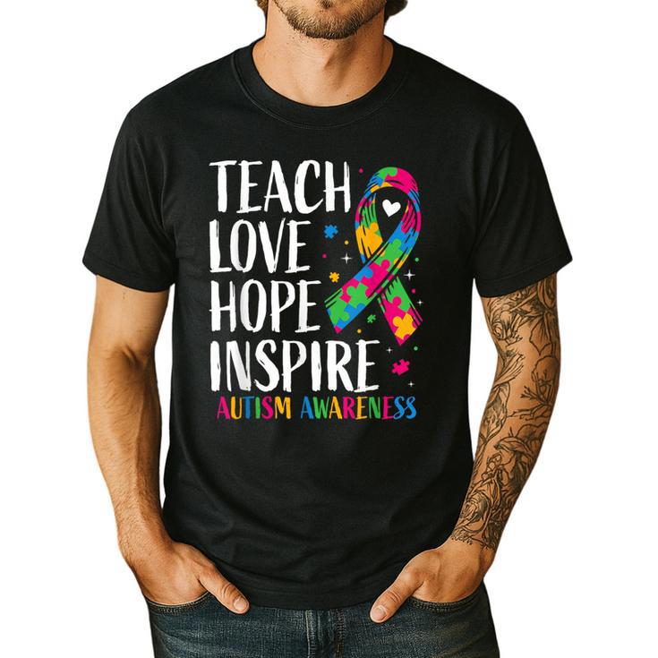 Autism Awareness Ribbon Mom Dad Kids Autistic Support Autism Men's Casual T-Shirt