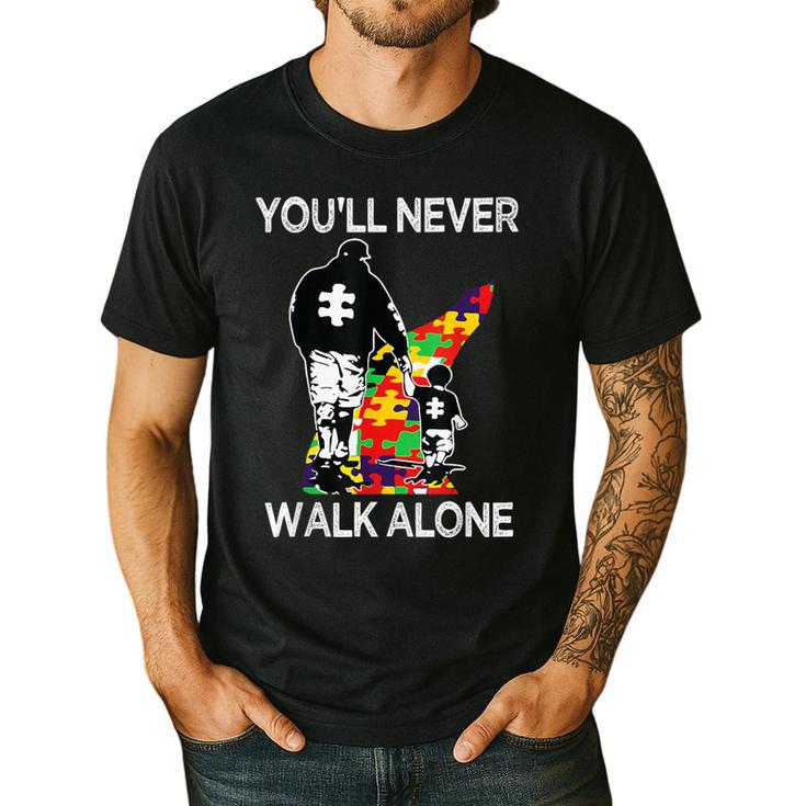 Autism Dad Support Alone Puzzle You'Ll Never Walk Premium Tri-Blend Men's Casual T-Shirt