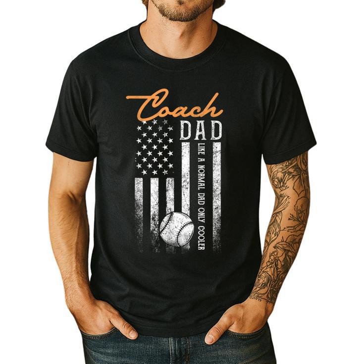 Baseball Coach Dad Like A Normal Dad Only Cooler USA Flag Men's Casual T-Shirt