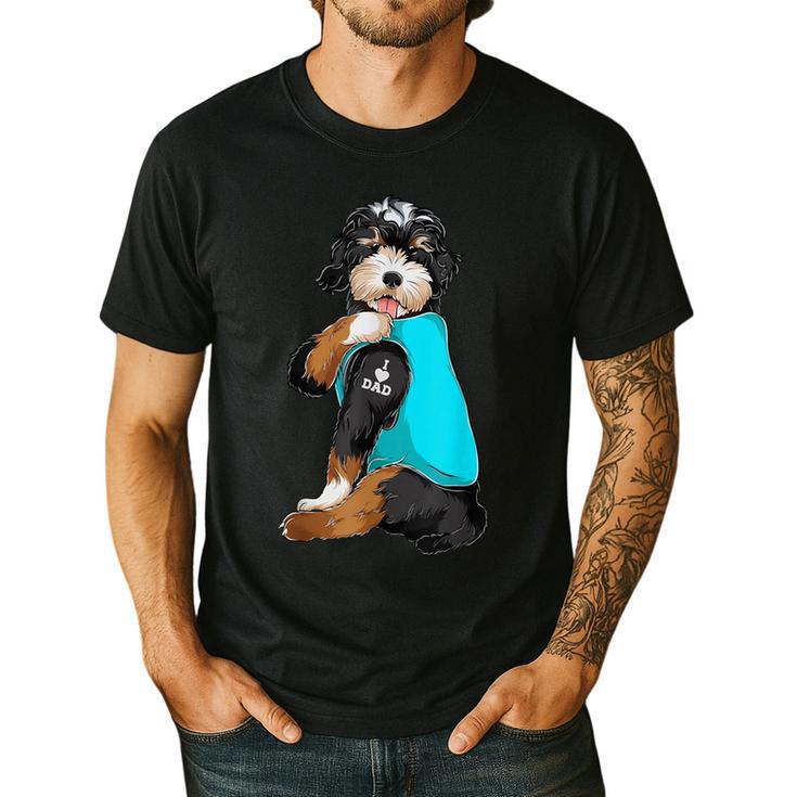 Bernedoodle I Love Dad Tattoo Apparel Dog Dad Dads Men's Casual T-Shirt