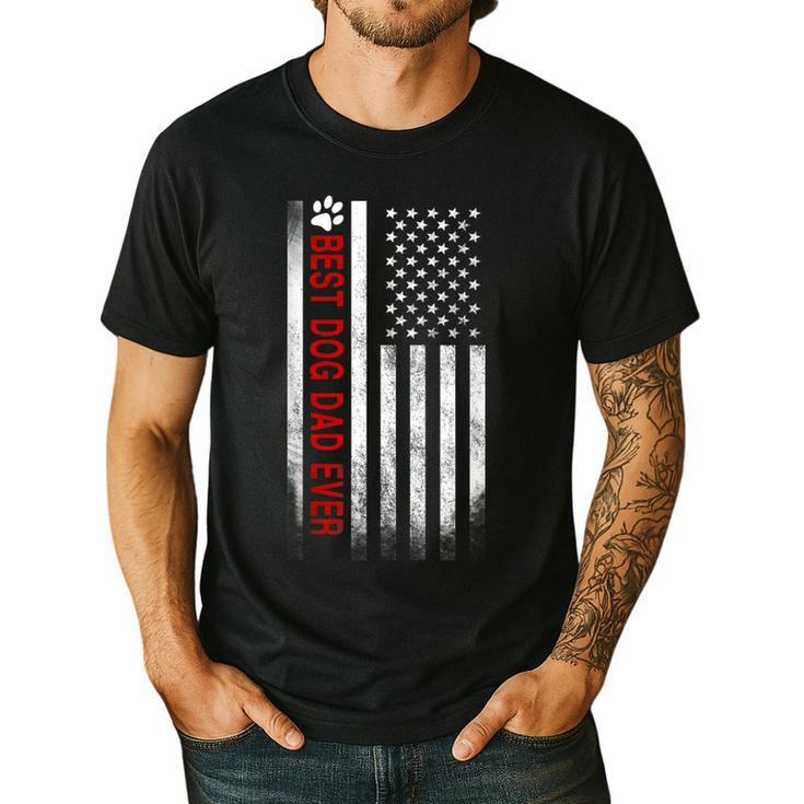 Best Dog Dad Ever American Flag For Best Father Men's Casual T-Shirt