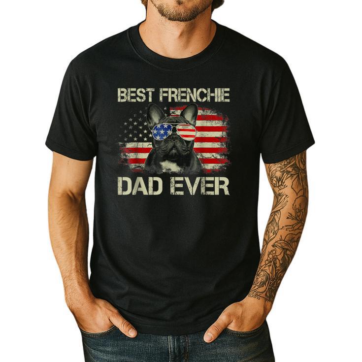 Best Frenchie Dad Ever Bulldog American Flag Men's Casual T-Shirt