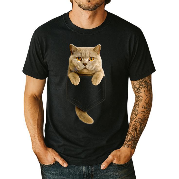 British Shorthair Cat Pocket Cat Mom Cat Dad Cat Lover Men's Casual T-Shirt